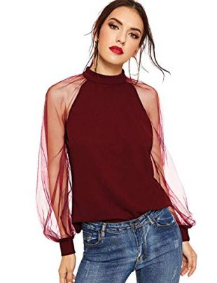 Long Sleeve Puff Solid Loose Party Blouse Tops