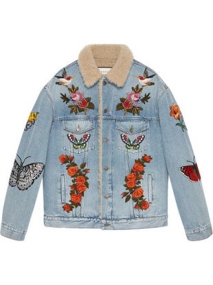 Gucci Veste En Denim à Broderies Et Doublure En Laine d'agneau