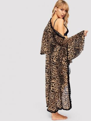 Robe de chambre imprimée léopard avec manches bouffantes