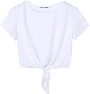 Women's Short Sleeve Cute Summer Tie Knot Front Crop Top Tee T Shirt