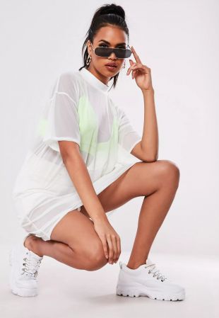 Missguided White Oversized Mesh T Shirt Dress