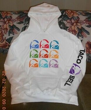 Taco Bell Official Logo Multi Colored White Graphic Long sleeve Hoodie Men