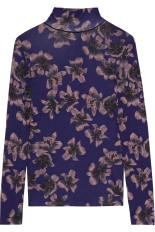 Floral-print Cotton and Modal-blend Turtleneck Top