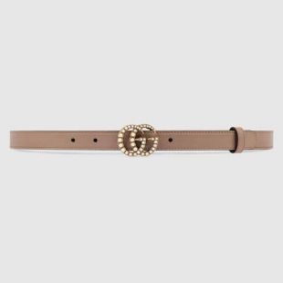 Leather Belt With Pearl Double G Buckle