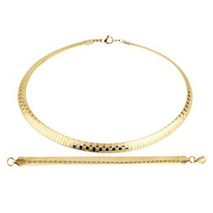 HZMAN Stainless Steel Omega Chain 8mm Solid 18 inch Necklace and 8.5 inch Bracelet Ste (Gold)