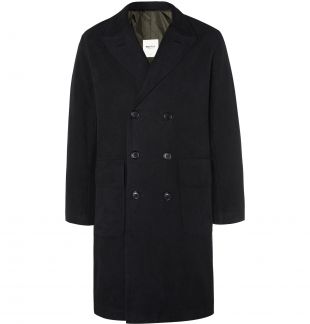 Midnight blue Double-Breasted Brushed-Cotton Coat