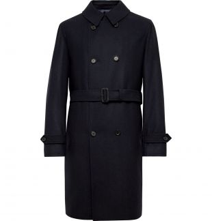 Navy Double-Breasted Wool and Cashmere-Blend Trench Coat