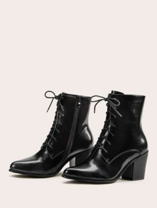 Shein - Black Lace Up Boots