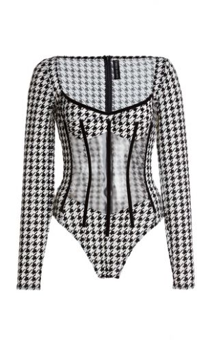 Houndstooth Corset Bodysuit