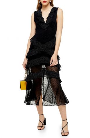 Best Life Ruffle Shoulder Keyhole Back Dress Mocha