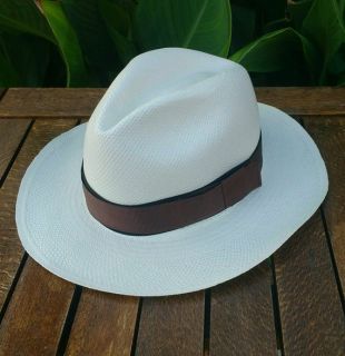 Véritable chapeau blanc de Panama équatorien avec la bande amovible personnalisée faite à la main - Chocolat Brun - Chapeau de paume de Toquilla handwoven