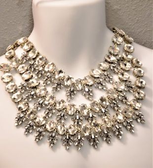 Clear Crystal Empress Diamond Rhinestone 3 brin Bib Royal Statement Necklace Costume Bijoux