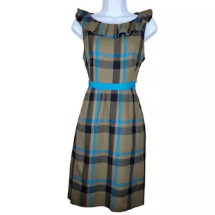 Marc by Marc Jacobs Olive écossais turquoise Soie laine robe-Taille 6  | eBay