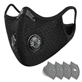 Lisontops Dust Mask with Filter, Sports Face Mask, Has 4 Filters Men's and Women's, Half Face Mask Reusable Activated Carbon Dustproof Respirator Mask Respirator, Mountain Bike Riding (Black)
