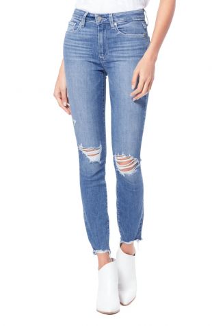 Paige - Transcend Hoxton Ripped High Waist Ankle Skinny Jeans