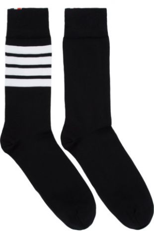 Black 4-Bar Mid-Calf Socks