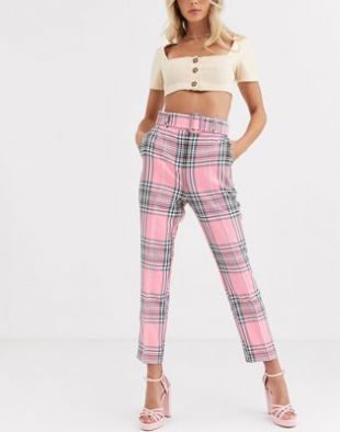 ASOS DESIGN - Plaid Pant Pink