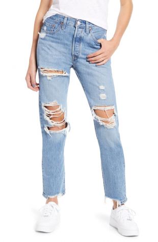 Ripped High Waist Straight Leg Jeans