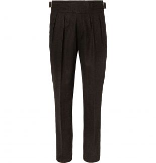 Brown Manny Navy Tapered Pleated Stretch-Virgin Wool Twill Trousers
