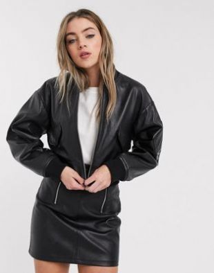 lab - Lab Leather bomber leather jacket in black | ASOS