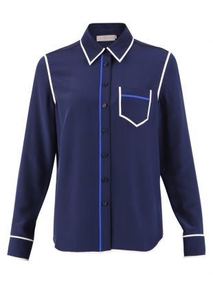 Navy blue contrast trim button down shirt