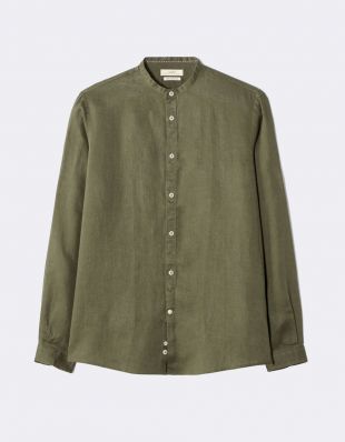 Chemise regular col mao en lin