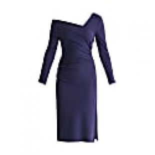 Asymmetric Bardot Dress With Side Split In Navy