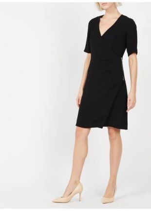 ROBE COURTE COL CROISÉ EN CRÊPE NOIR