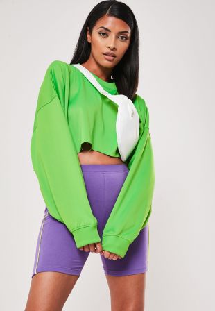 missguided. - green raw edge cropped sweatshirt