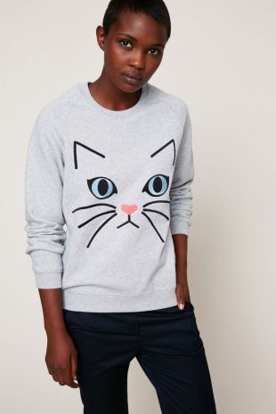 Sweatshirt broderie chat