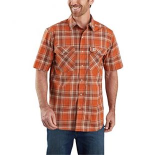 Carhartt Men's 104171 Rugged Flex Relaxed Fit Lightweight Snap-Front Plaid Shir - Large Tall - Harvest Orange