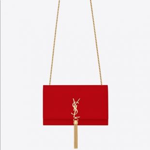 Kate chain wallet with tassel in grain de poudre embossed leather