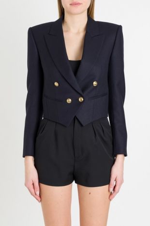 cropped double-breasted jacket in wool gabardine