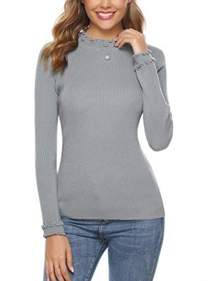 iclosam - Grey Ruffled Neck Sweater