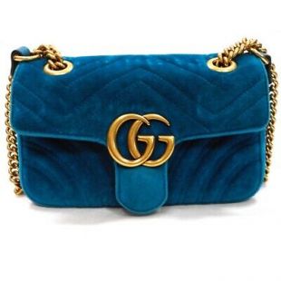 Gucci 446744 GG Marmont Chain Shoulder Bag Velvet Green Used