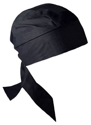 Black Solid Pirate Bandana Head Wrap with SWEATBAND Motorcycle Skull Cap XL Doo Rag Hat Cotton Extra Large Dorag for Men or Women