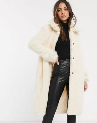 River Island - Gream Fur Col­lar Coat