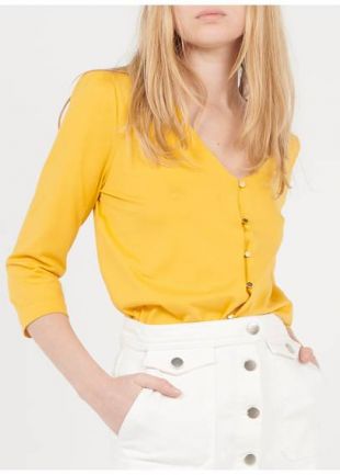 TOP COL V BOUTONNÉ EN COTON MIEL