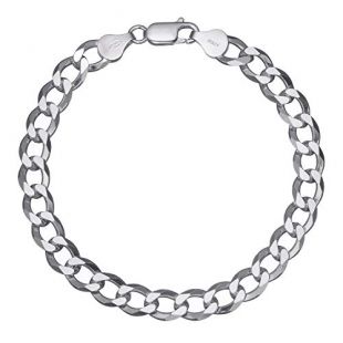 Solid 925 Sterling Silver Men's Italian 7mm Cuban Curb Link Chain Bracelet - 9"