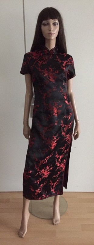 Robe chinoise noire/fleurs rouges  dragons taille 40 - uk 14 - us 8