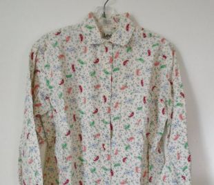 1980s Lee paisley chemisier bouton vintage vers le bas coton flanelle chemise blanche femmes moyenne