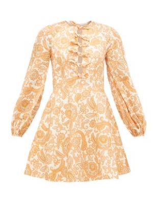 zimmermann peggy scallop short dress Zimmermann Peggy Embroidered Trim Short Dress in Ivory