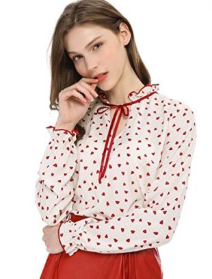 Tie Ruffle Neck Polka Dot Blouse