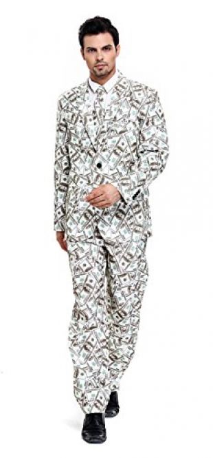 U LOOK UGLY TODAY Men's Party Suit Money Print Bachelor Party Suit-Large