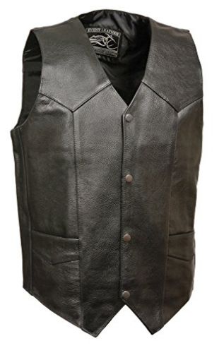 Event Biker Leather Men's Promo Basic Leather Vest (Black, Large)