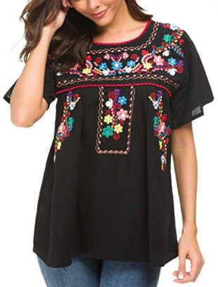 yzxdorwj - YZXDORWJ Women's Embroidered Mexican Peasant Blouse (S, Black69)