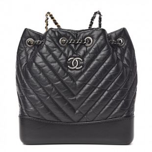 Chanel - Aged Calfskin Chevron Quilted Small Gabrielle Backpack Black