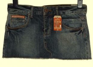 New Women's Superdry Vintage Bale Denim Mini Skirt W27" Orange Label