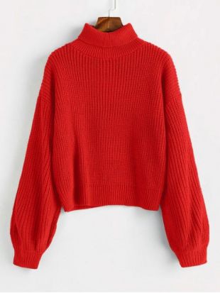 Pull Epais à Manches Lanternes à Col Roulé   BLACK ROSSO RED