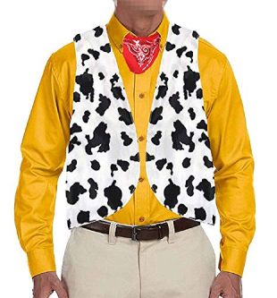 Hestenve Men's Cow Print Adult Festival Vintage Hippie Costume Vest White